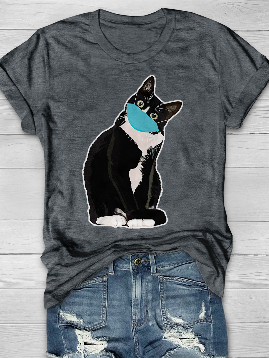 Cats Need Protection Print T-shirt