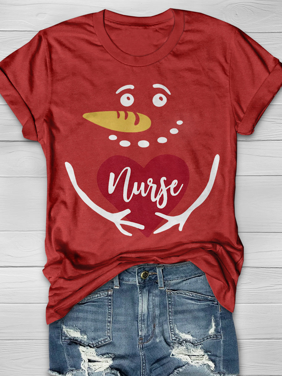 Christmas Nurse Print Short Sleeve T-shirt