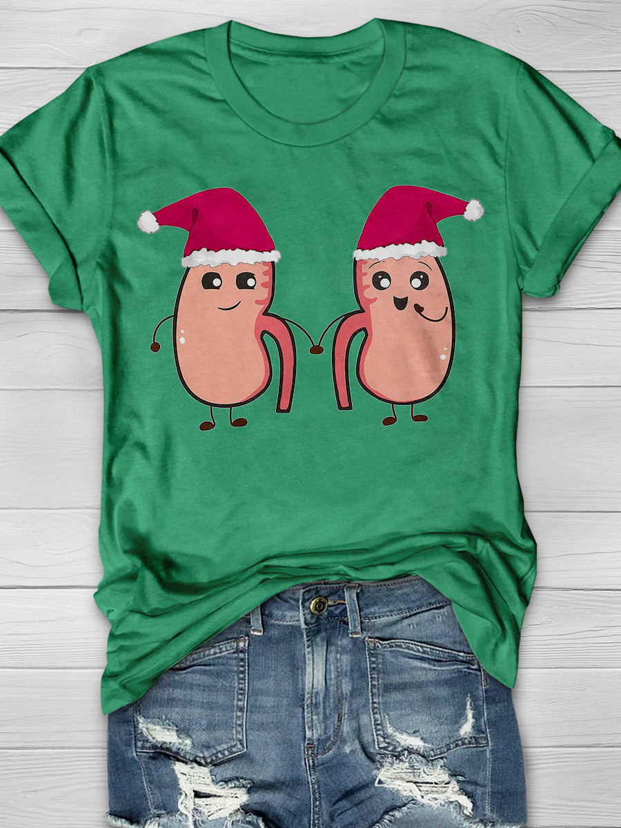 Christmas Kidneys in Red Hats Print Short Sleeve T-shirt