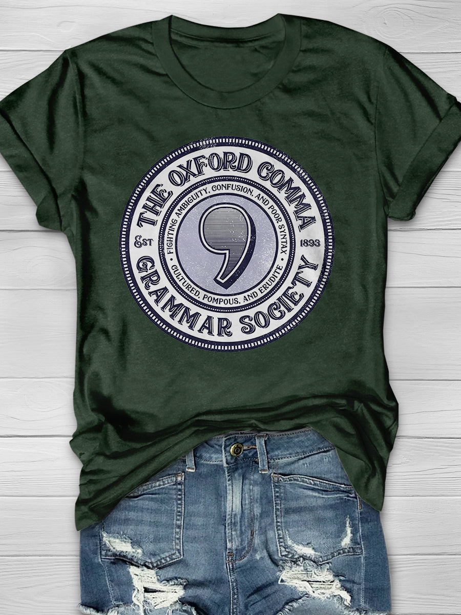 The Oxford Comma Grammar Society Print Graphic T-shirts