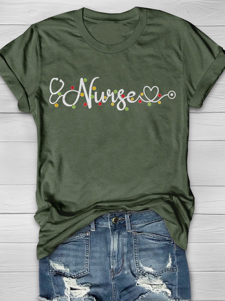 Christmas Nurse Print Short Sleeve T-shirt