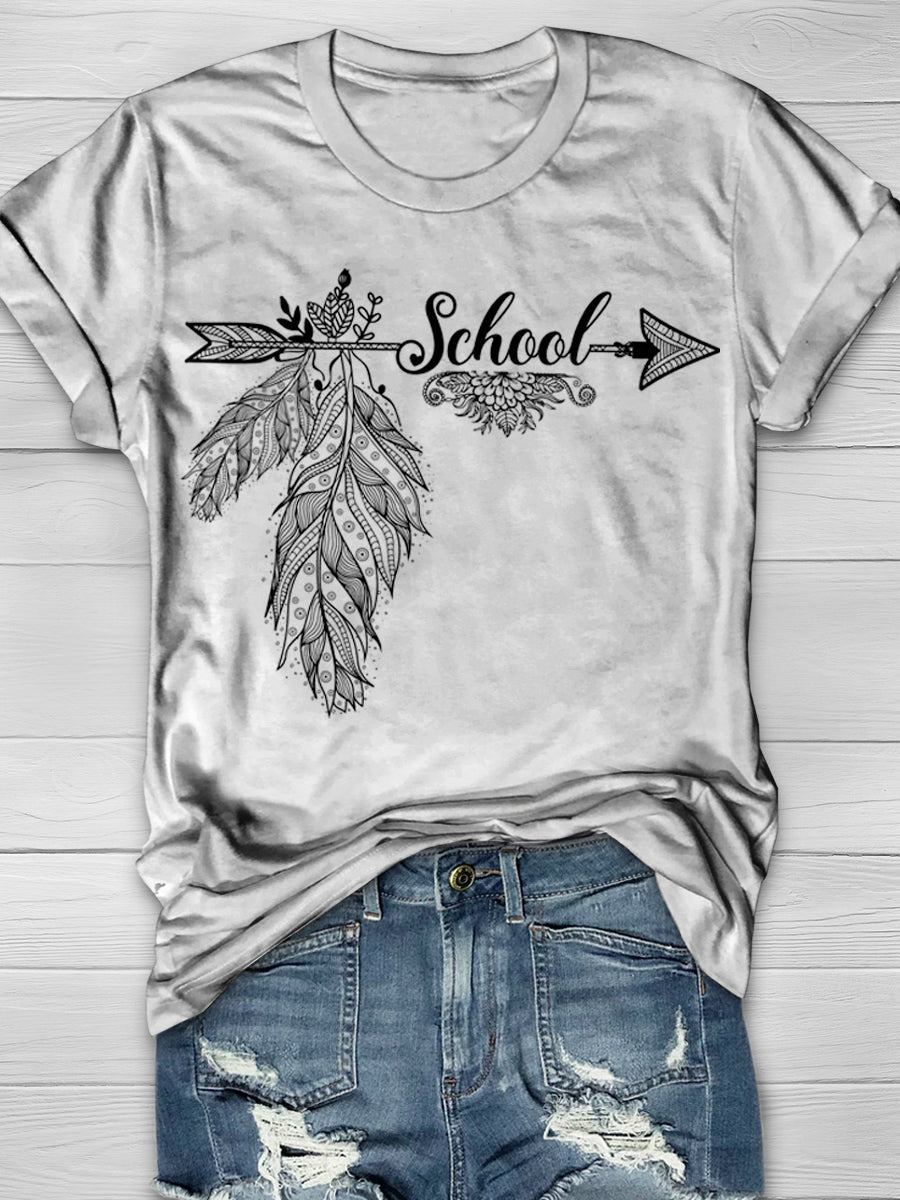 Feather School Print Graphic T-shirts