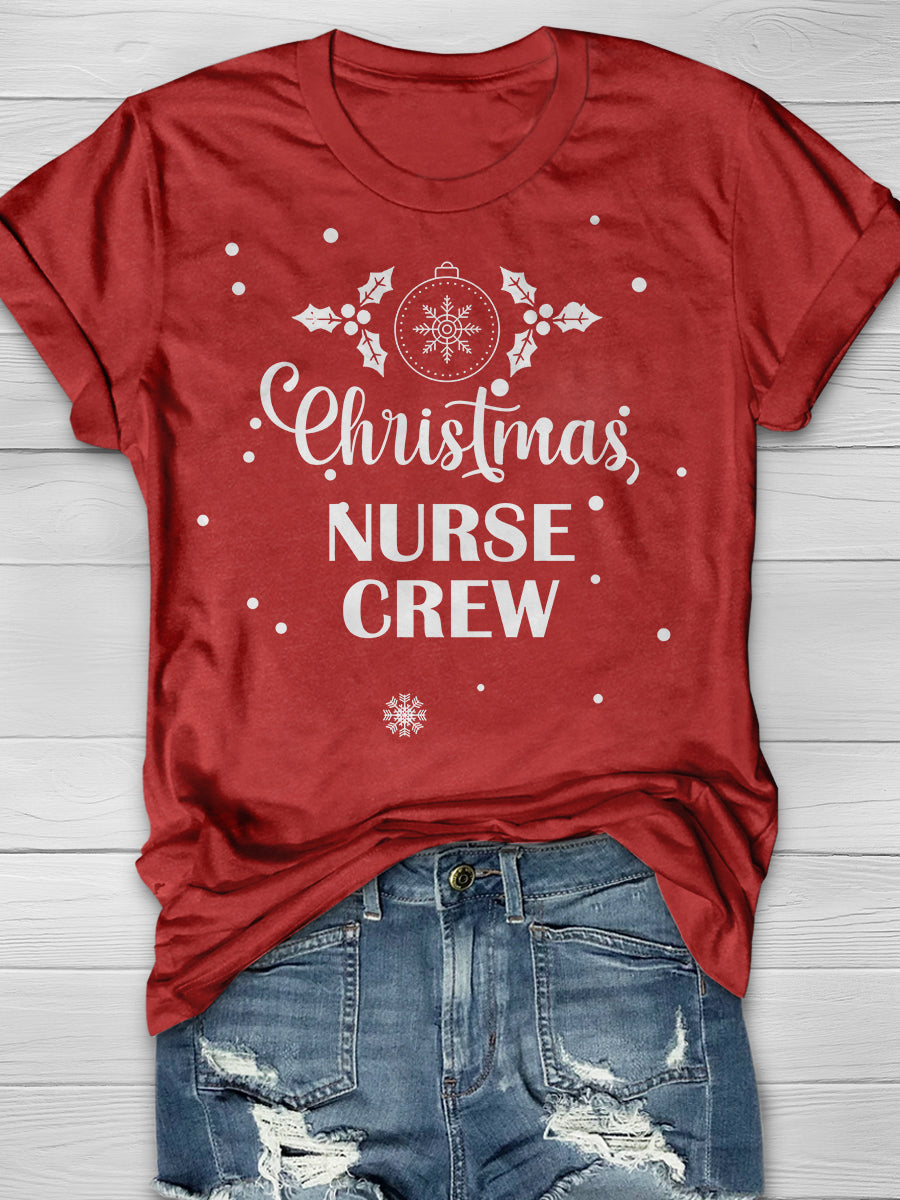 Christmas Nurse Crew Print Short Sleeve T-shirt