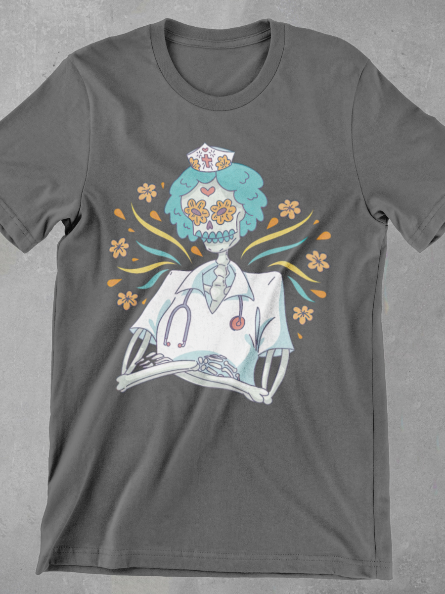 Skeleton Night Shift Nurse Graphic T-shirt
