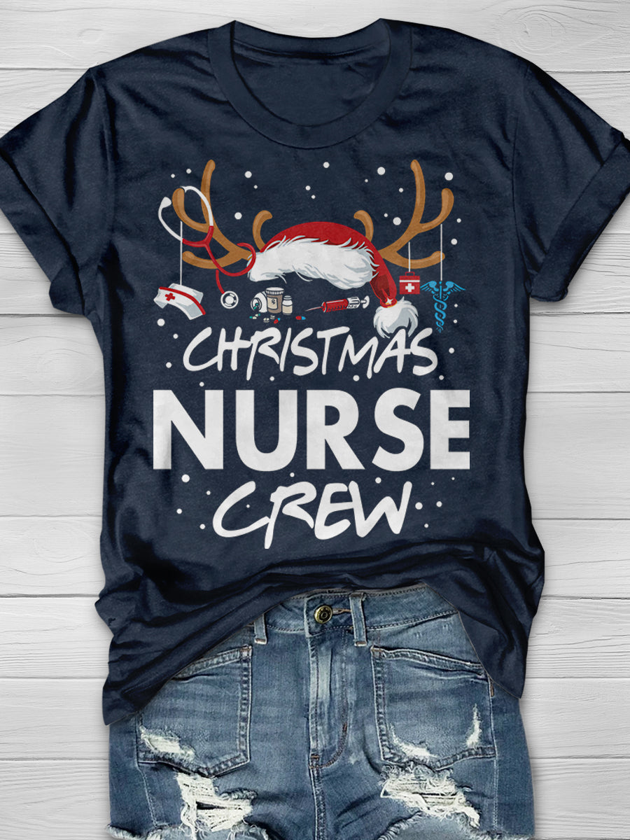 Christmas Nurse Crew Print Short Sleeve T-shirt