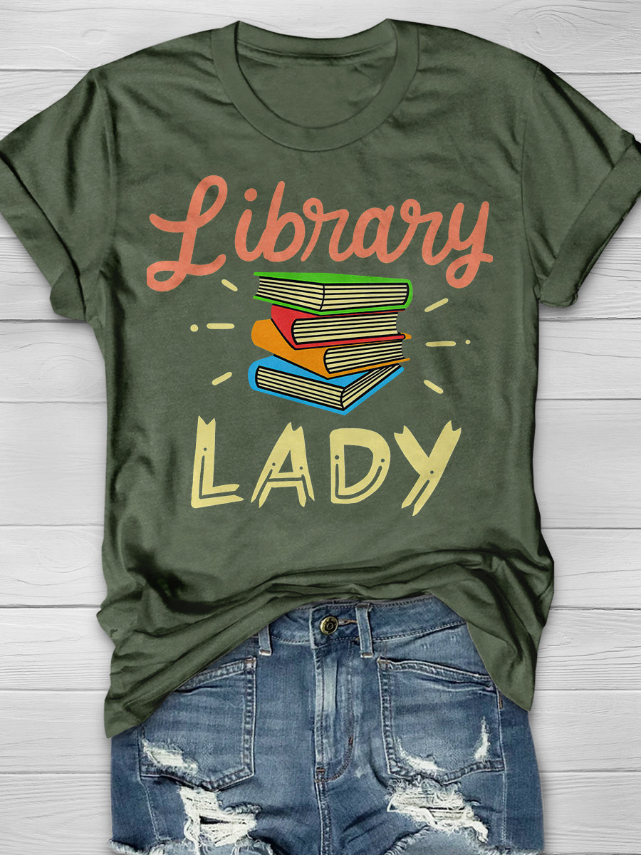 Library Lady Print Graphic T-shirts