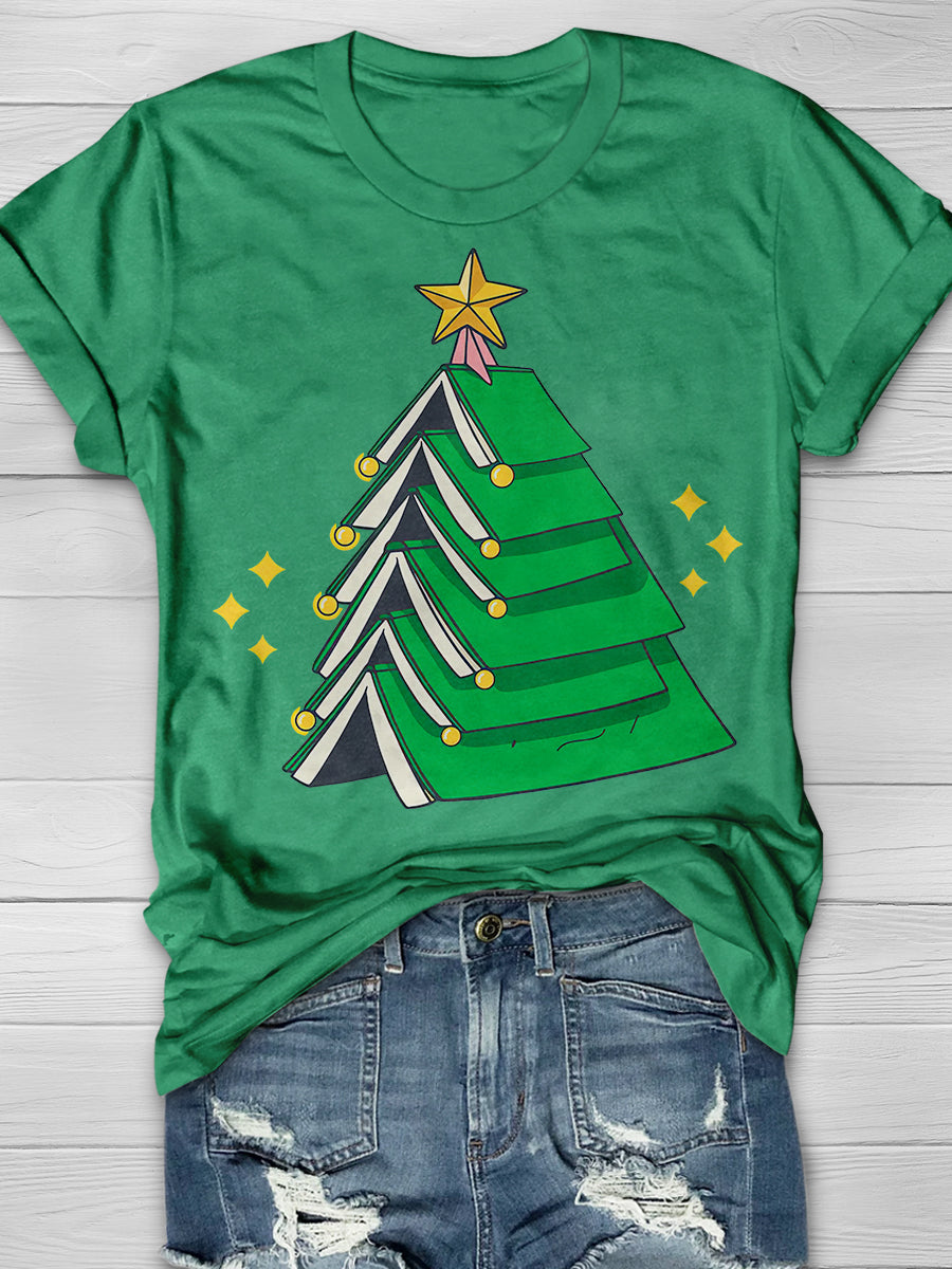 Christmas Teacher Xmas Tree Books Print Graphic T-shirts