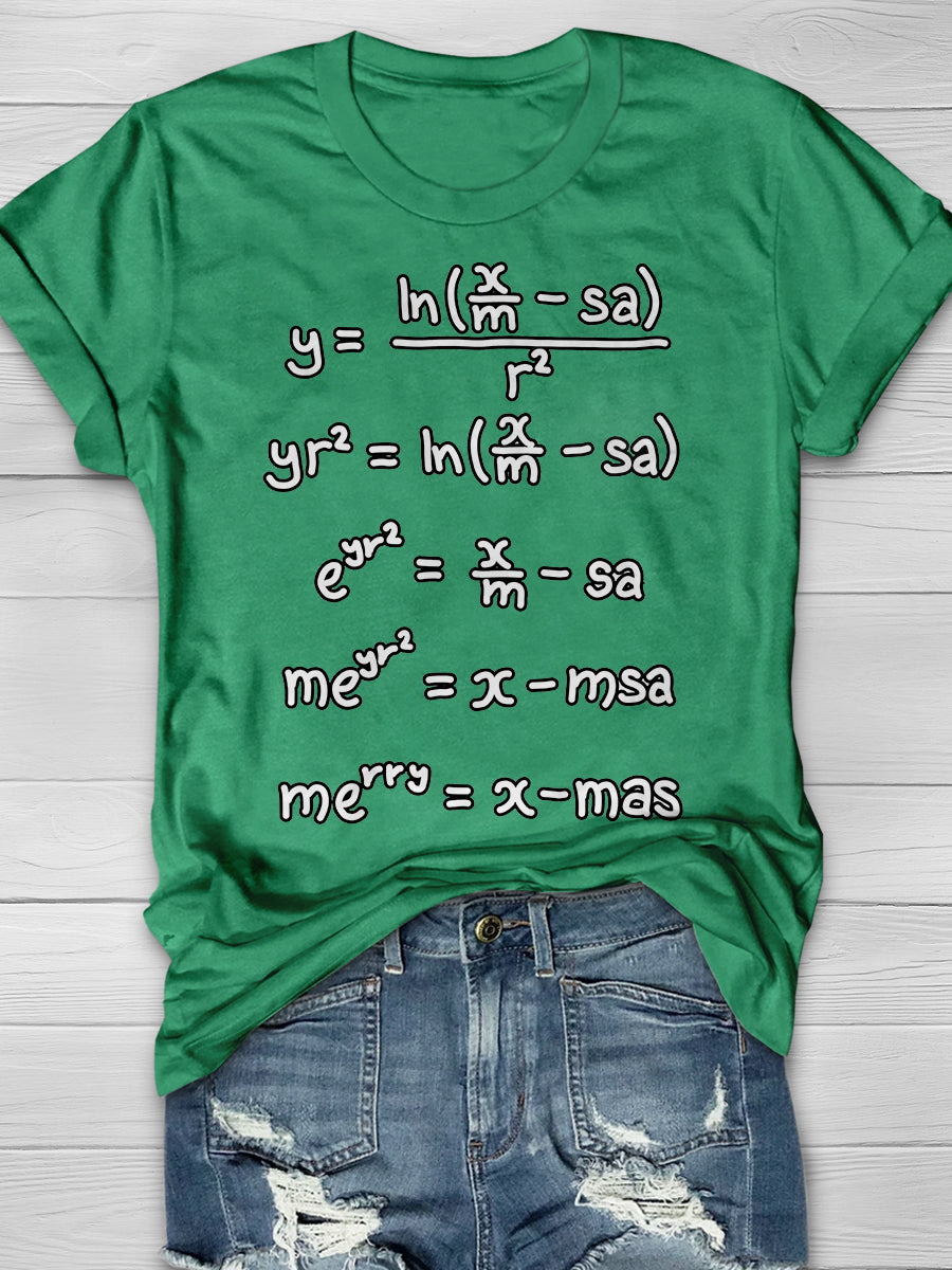 Merry Xmas Handwritten Equation Print Graphic T-shirts