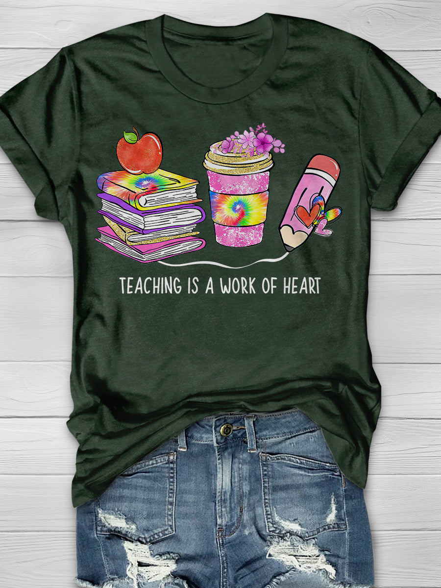 Teaching Is A Work Of Heart Print Graphic T-shirts