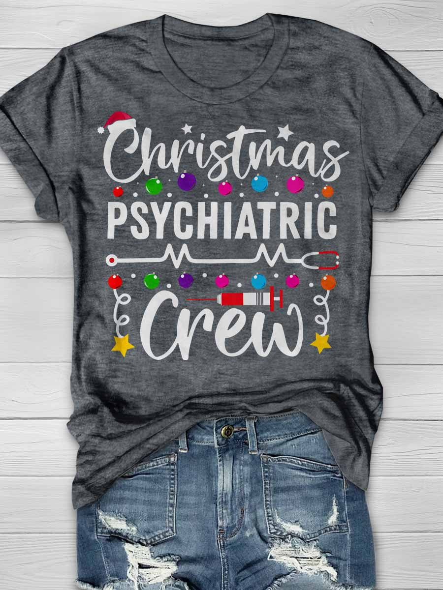 Christmas Psychiatric Crew Print Short Sleeve T-shirt