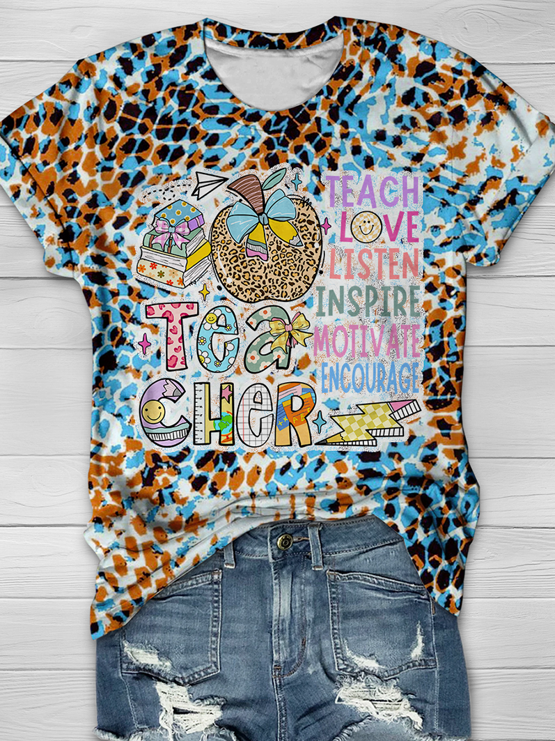 Teacher Teach Love Listen Inspire Motivate Encourage Full Print T-shirt