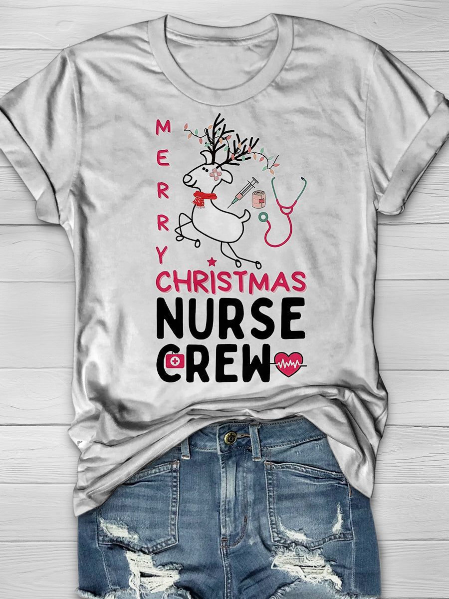 Christmas Nurse Crew Print Short Sleeve T-shirt