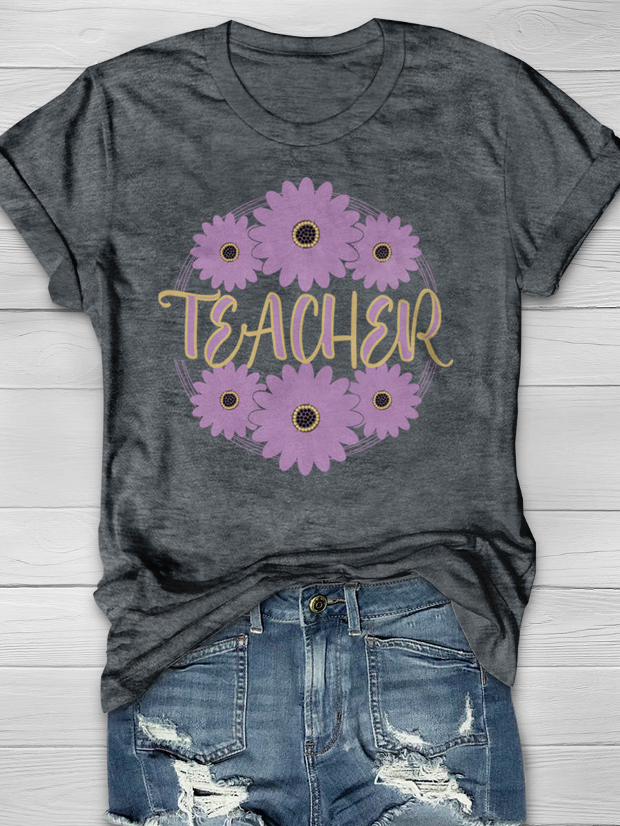 Teacher Flower Print Graphic T-shirts