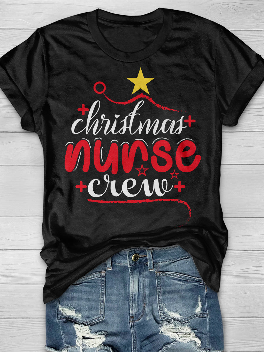 Christmas Nurse Crew Print Short Sleeve T-shirt