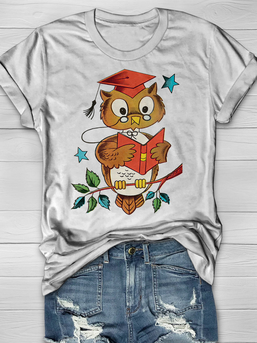 Wise Owl Print Graphic T-shirts