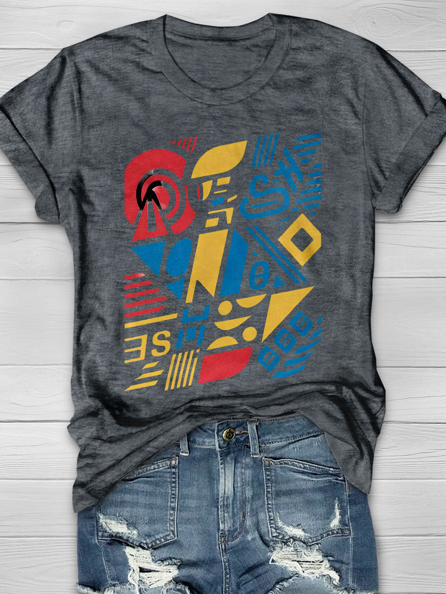 Vibrant Geometric Patterns Print Short Sleeve T-shirt