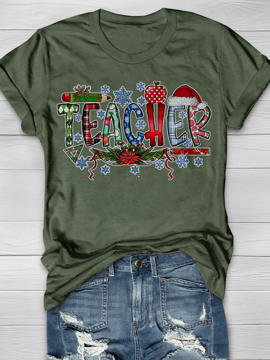 Teacher Christmas Print Graphic T-shirts
