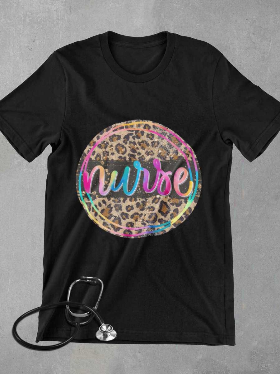 Leopard Pattern Nurse Graphic T-shirt