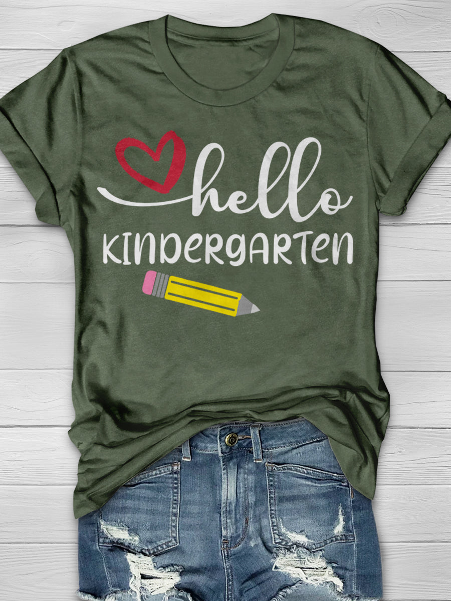 Hello Kindergarten Print Graphic T-shirts