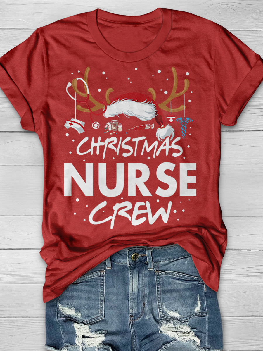 Christmas Nurse Crew Print Short Sleeve T-shirt