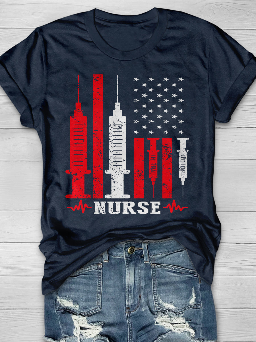 American Flag Nurse Print Short Sleeve T-shirt