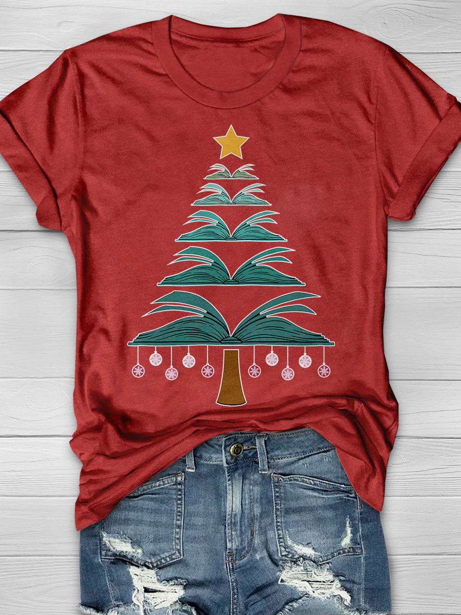 Book Christmas Tree Print Graphic T-shirts