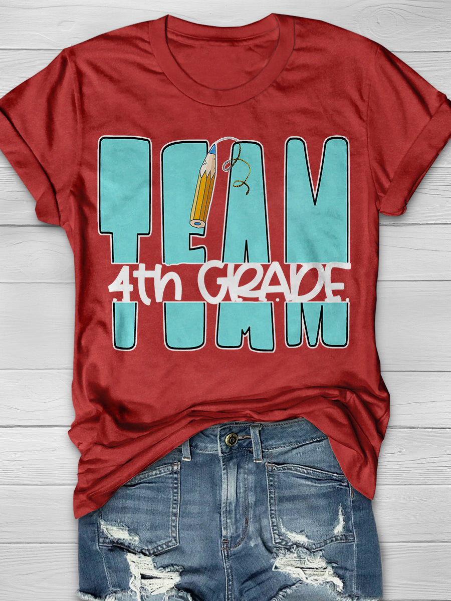 Team 4th Grade Print Graphic T-shirts