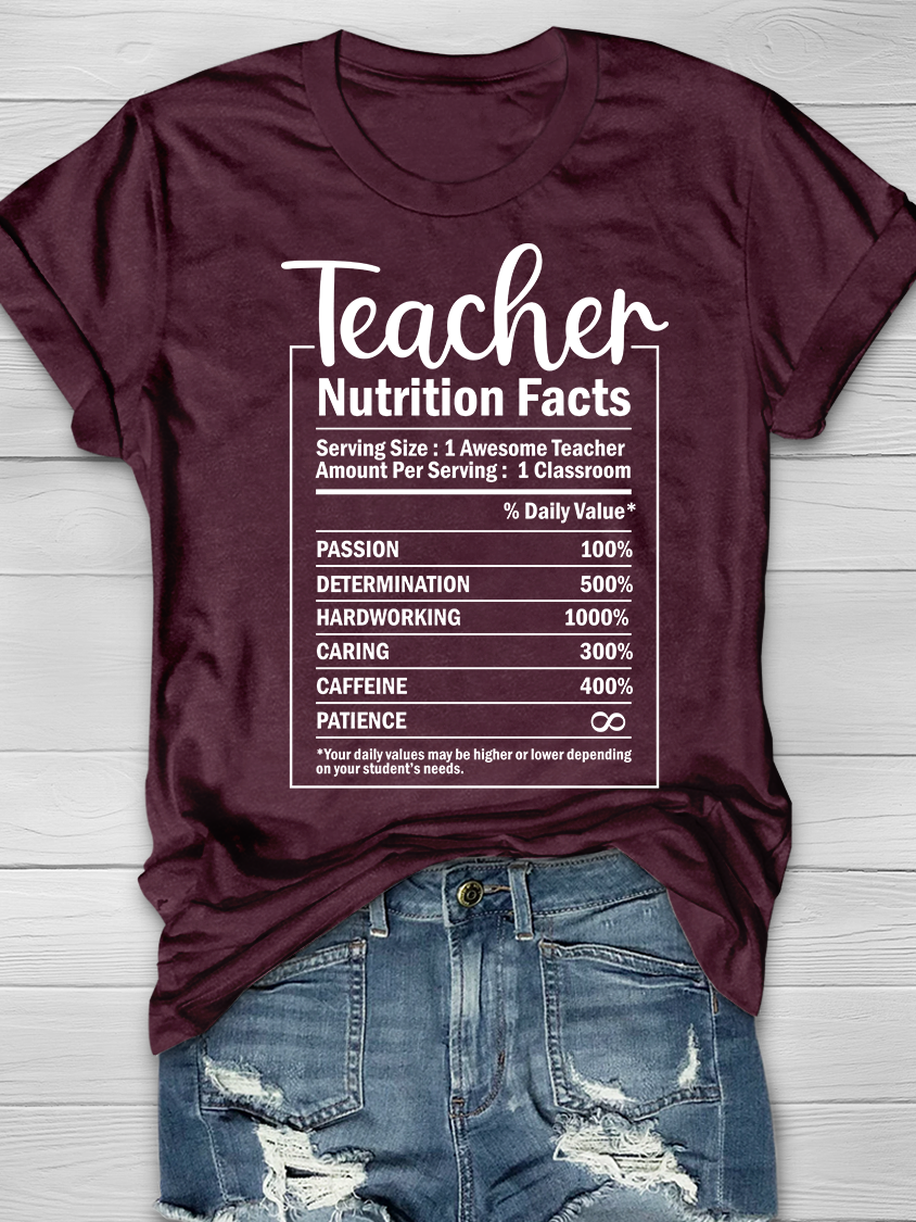 Teacher Nutrition Facts Graphic T-shirt