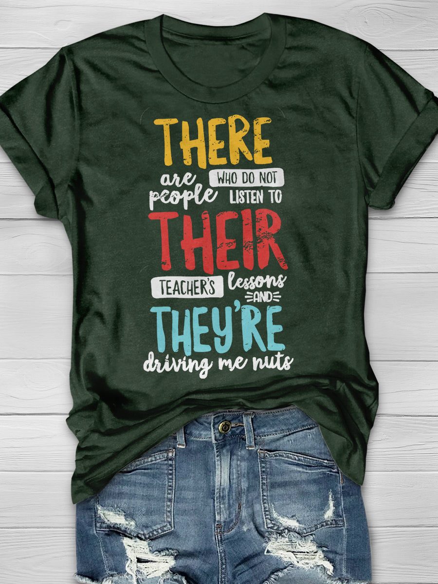 There Their They're English Grammar Teacher Print Graphic T-shirts
