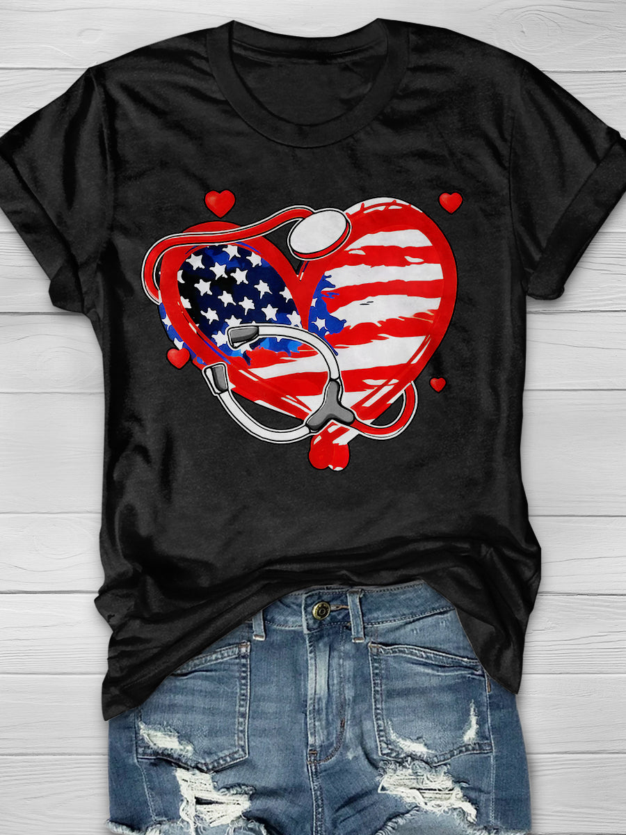 American Nurse 4th of July Print Short Sleeve T-shirt