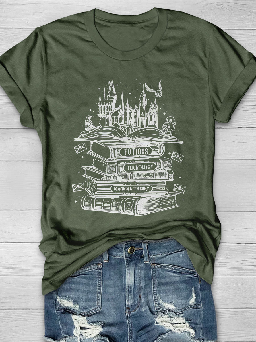 Retro Wizard Castle Book Print Short Sleeve T-shirt