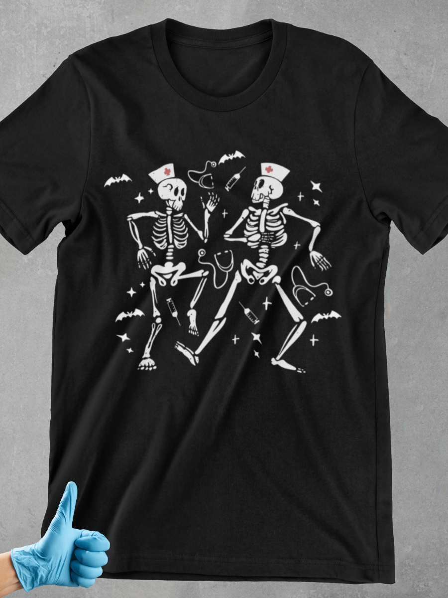 Dancing Skull Nurse Graphic T-shirt