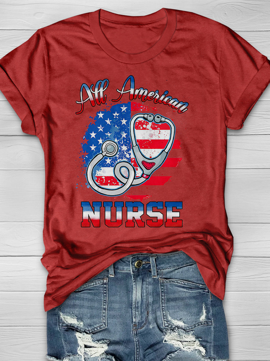 American Nurse Print Short Sleeve T-shirt