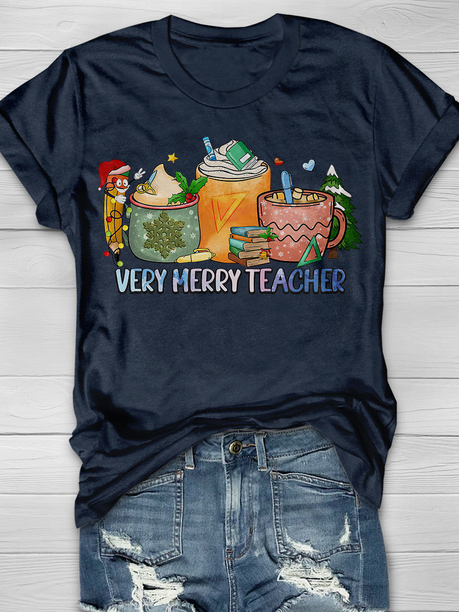 Very Merry Teacher Print Graphic T-shirts