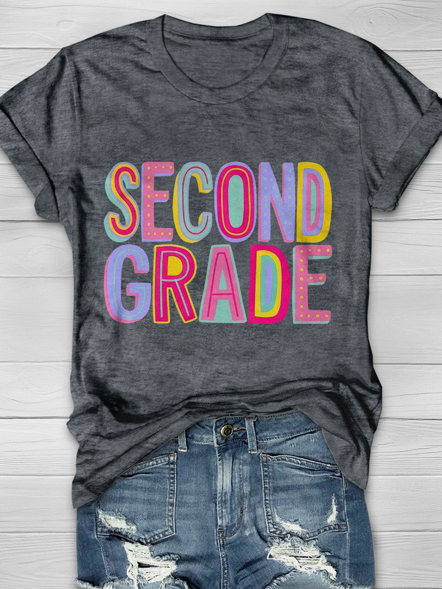 Second Grade Rainbow Print Short Sleeve T-shirt