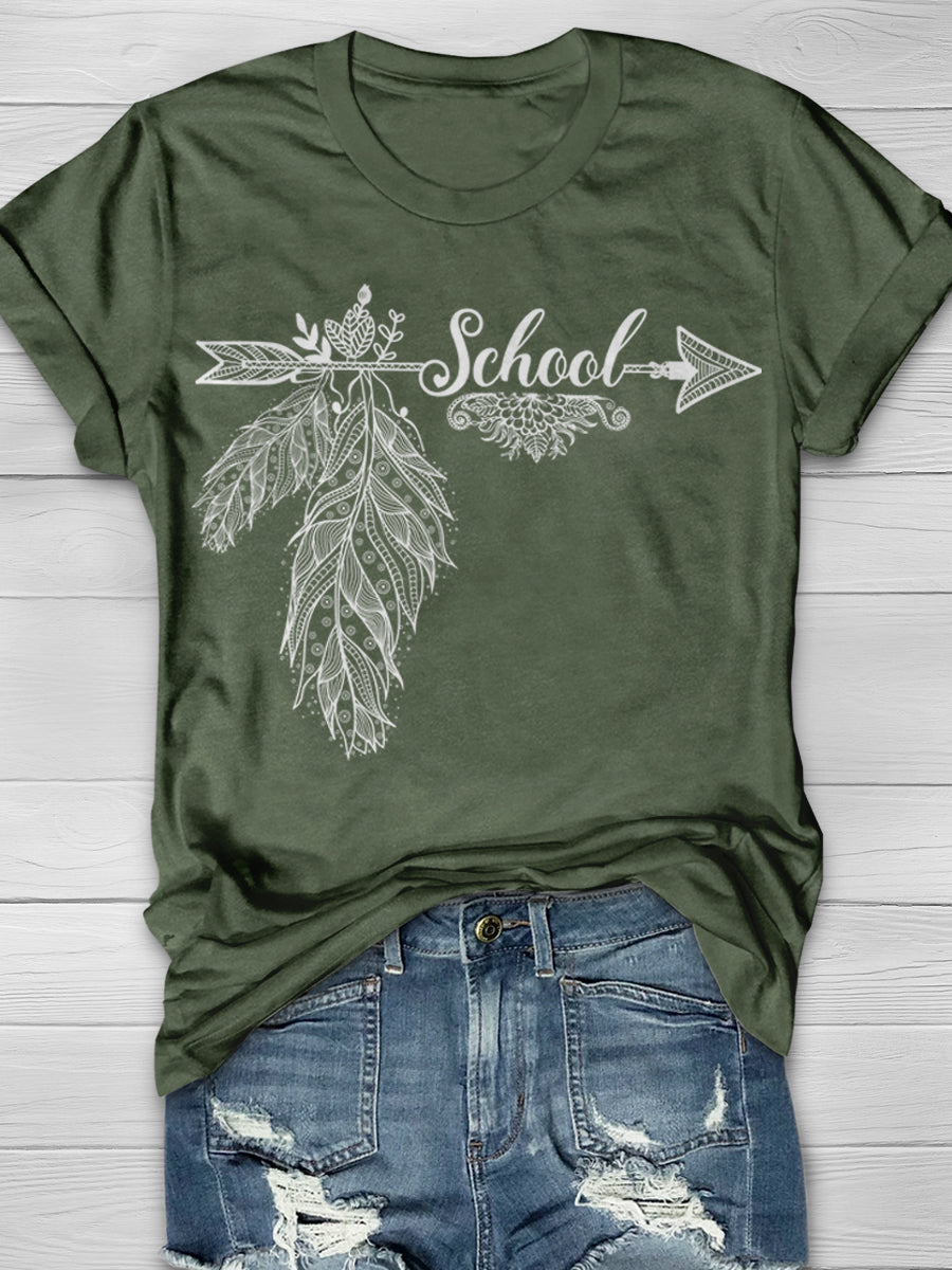 Feather School Print Graphic T-shirts