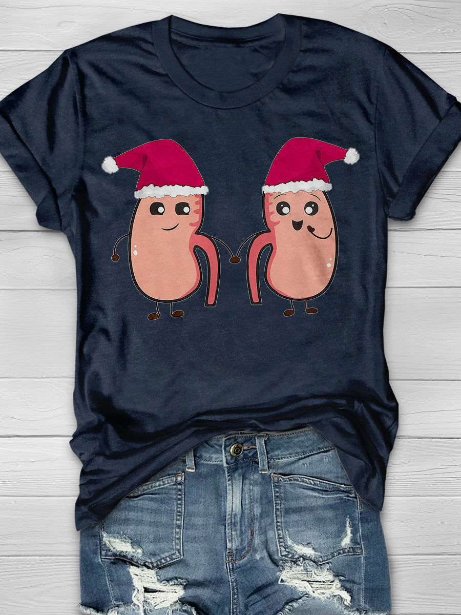 Christmas Kidneys in Red Hats Print Short Sleeve T-shirt