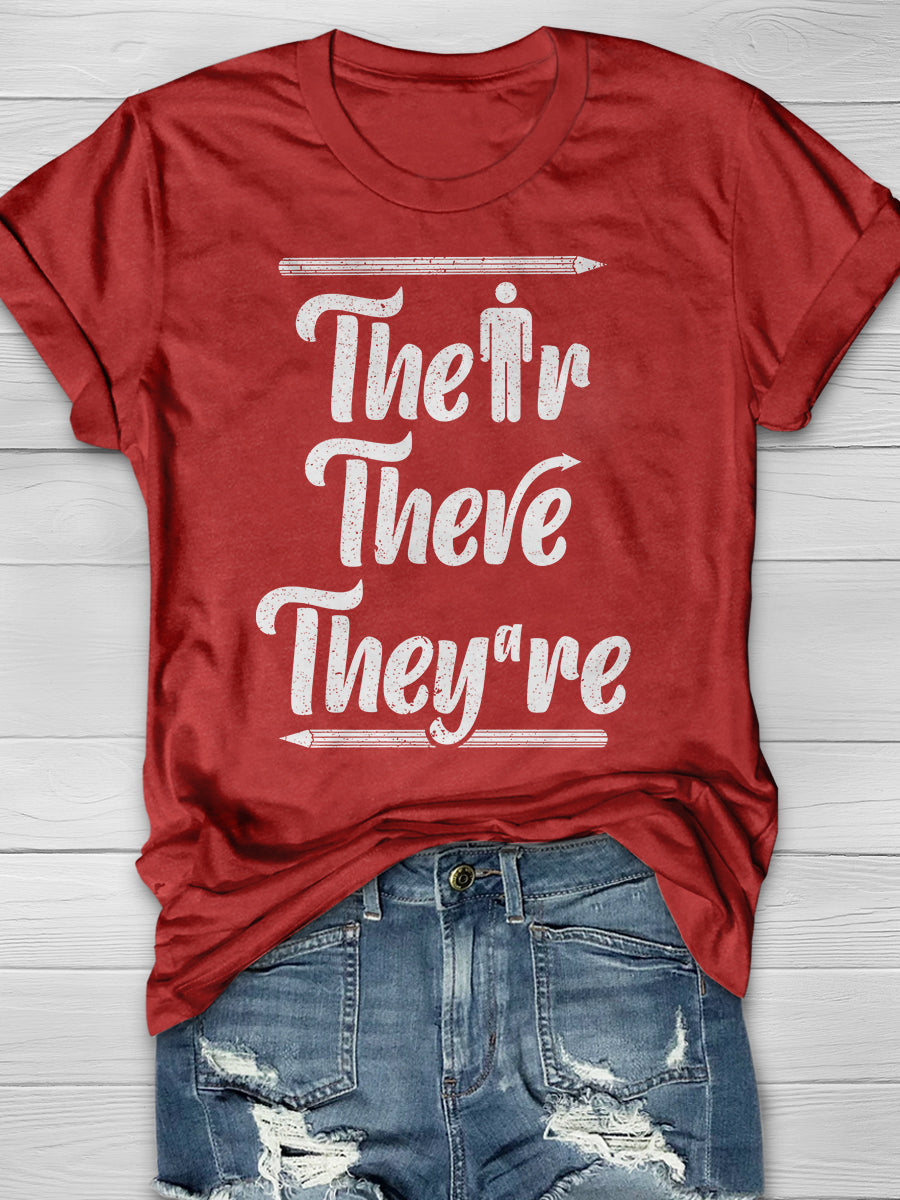 Their There They're Grammar Print Graphic T-shirts