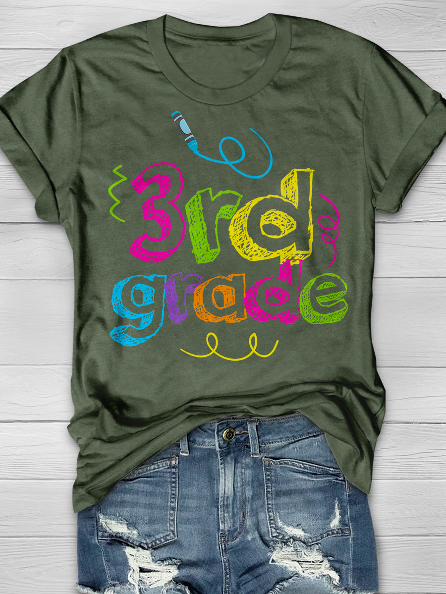 Third Grade Squad Print Graphic T-shirts