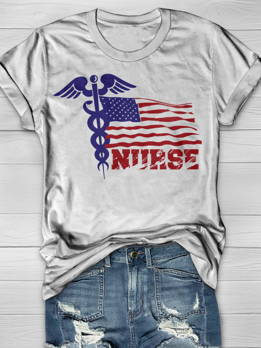 American Flag RN Nurse Print Short Sleeve T-shirt