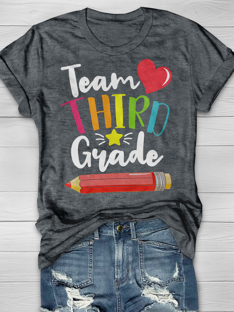 Team Third Grade Print Graphic T-shirts