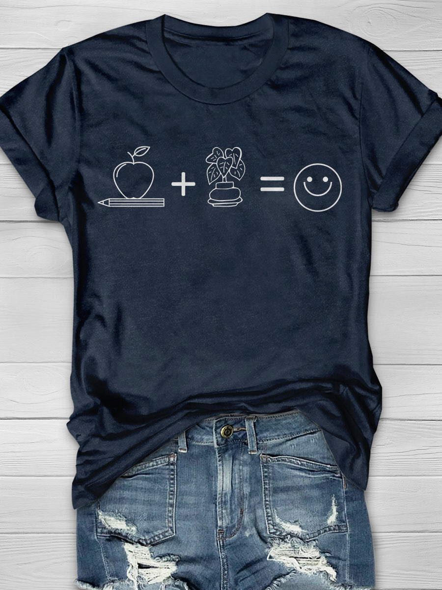 Teaching Plus Plants Equals Happiness Print Graphic T-shirts