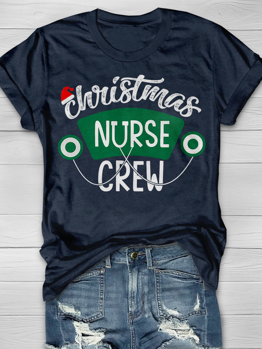 Christmas Nurse Crew Print Short Sleeve T-shirt