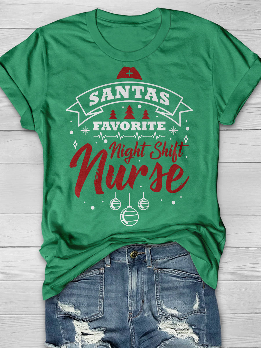 Christmas Night Shift Nurse Print Short Sleeve T-shirt