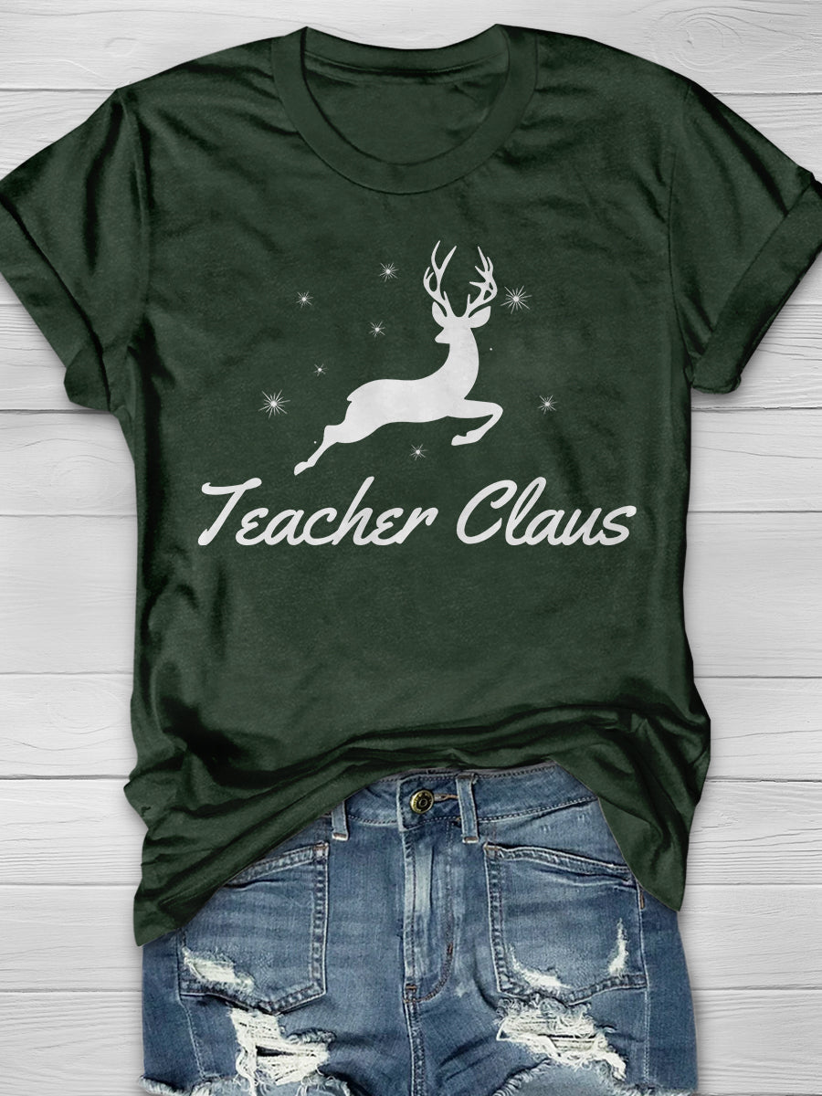 Teacher Claus Christmas Print Graphic T-shirts