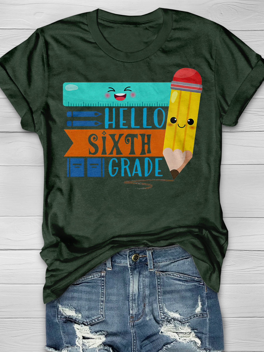 Hello Sixth Grade Print Graphic T-shirts