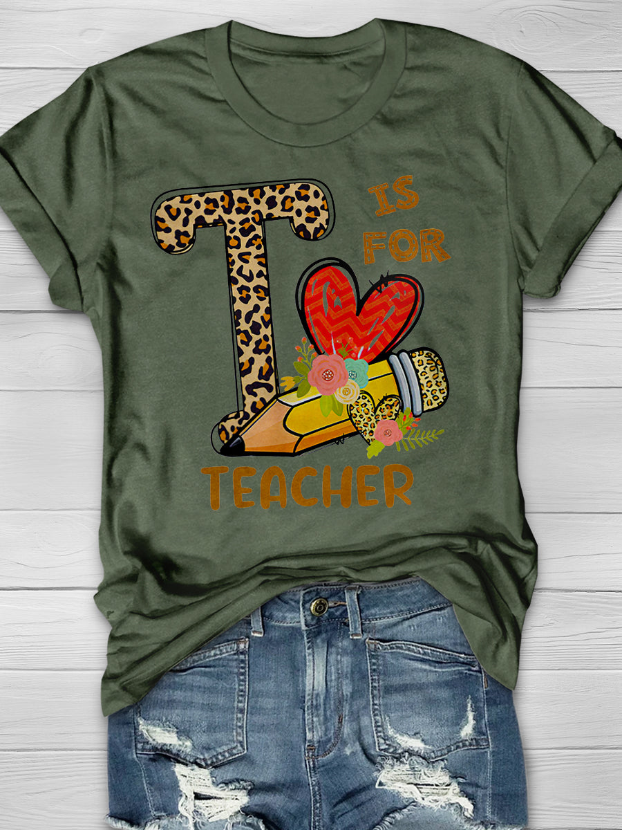 Is For Teacher Print Graphic T-shirts