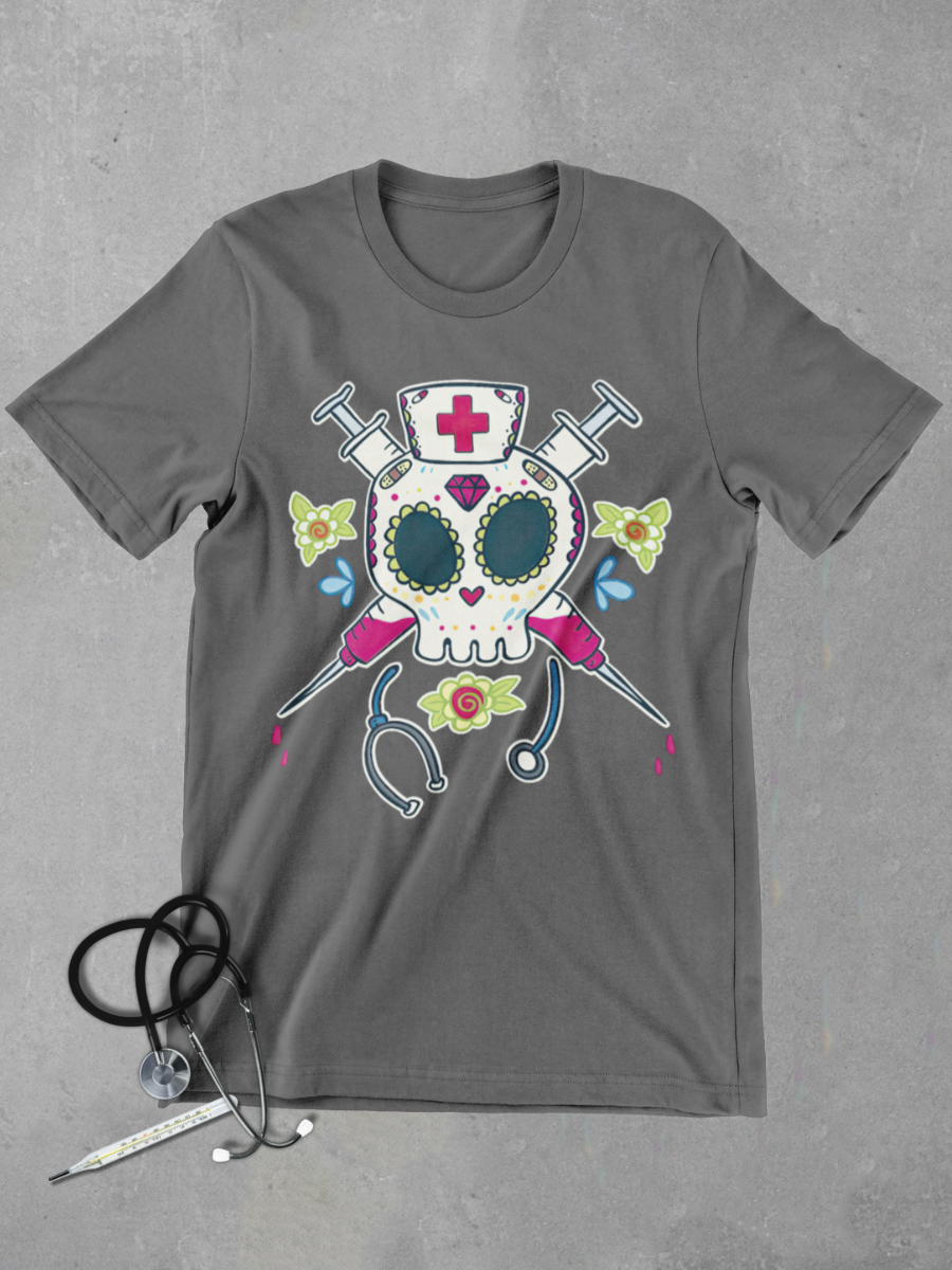 Skeleton Pirate Nurse Graphic T-shirt