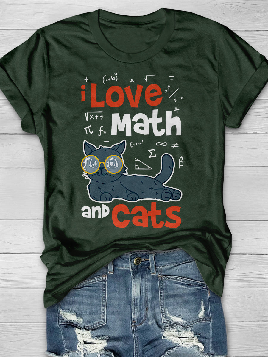 I Love Math And Cats Print Graphic T-shirts