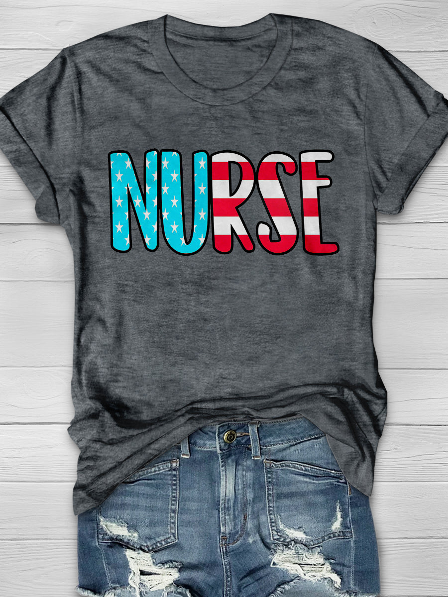 American Flag Nurse Print Short Sleeve T-shirt